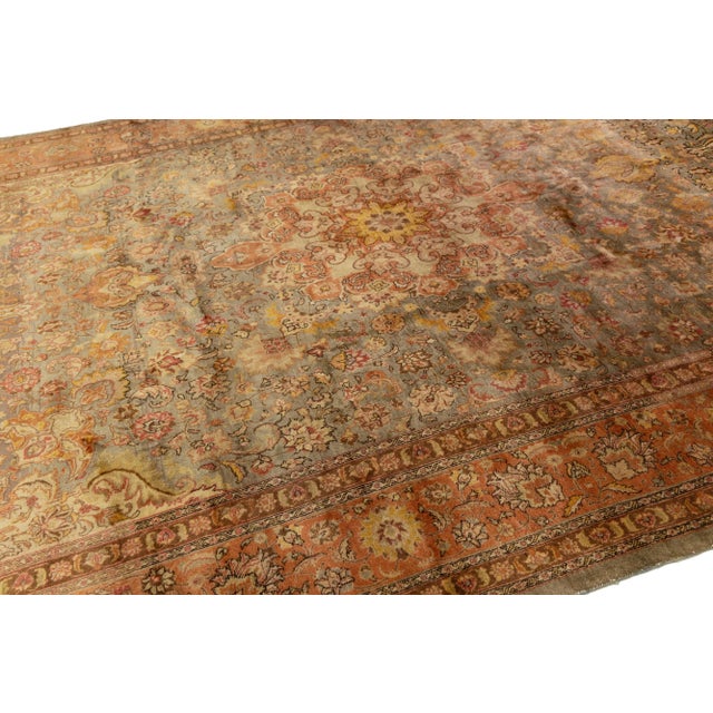 Textile Vintage Persian Tabriz Silk and Wool Rug in Gray and Peach With Medallion Motif For Sale - Image 7 of 10