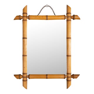 Antique 19th Century French Faux Bamboo Carved Mirror For Sale