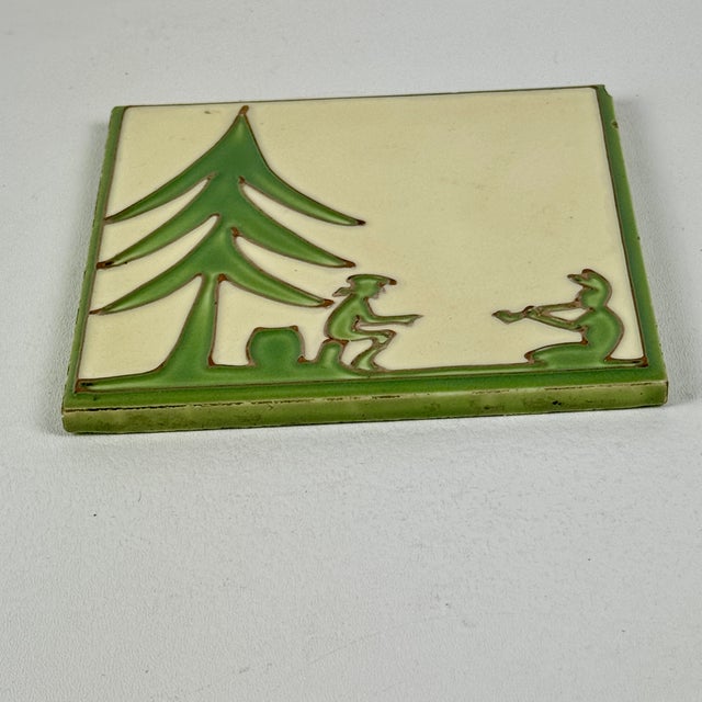 Early 20th Century Arts & Crafts Ceramic Tile by the Wheeling Tile Company, Detailing Tree & Two Figures For Sale - Image 4 of 9