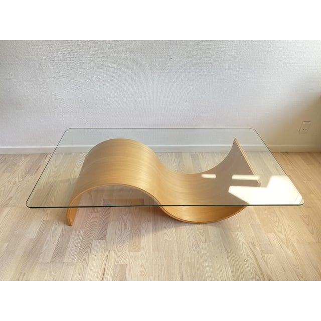 Wave Coffee Table in Beech and Glass by Hjellegjerde, Norway, 1990s For Sale - Image 12 of 16
