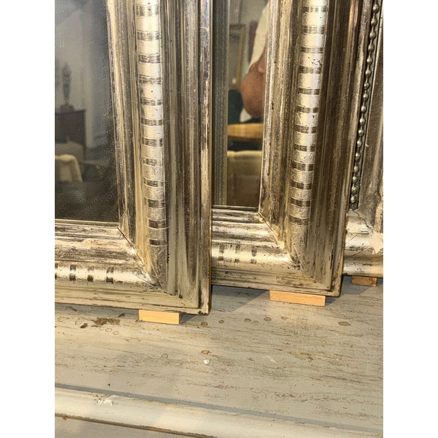 Early 21st Century Pair of French Silver Louis Philippe Geometric Pattern Mirrors For Sale - Image 5 of 8