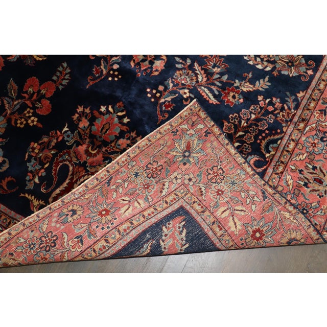 Navy Sarouk Floral Accent Rug no. j5217 For Sale In New York - Image 6 of 8