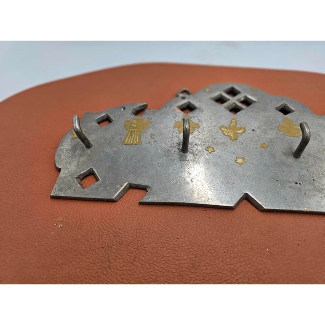 Art deco, nickel-plated brass coat rack, dimensions: height 14.5 cm, width 30 cm, depth 3 cm.