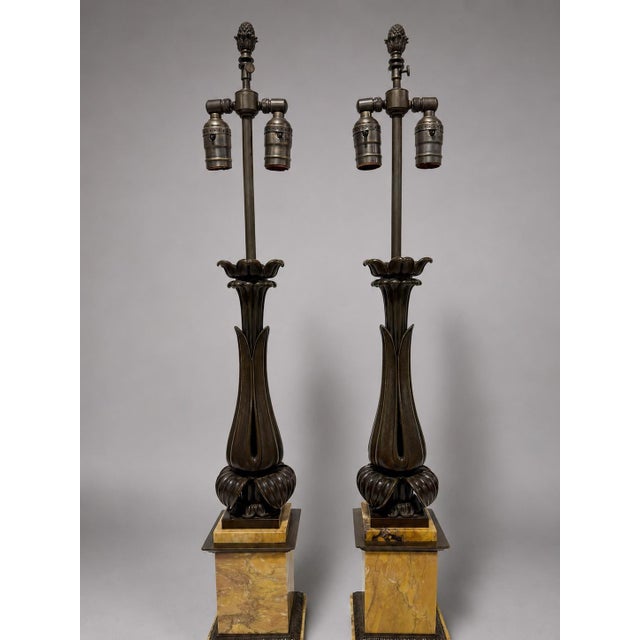 Grand Tour Mid 19th Century Grand Tour–Style Neoclassical Bronze and Siena Marble Lamps - a Pair For Sale - Image 3 of 10