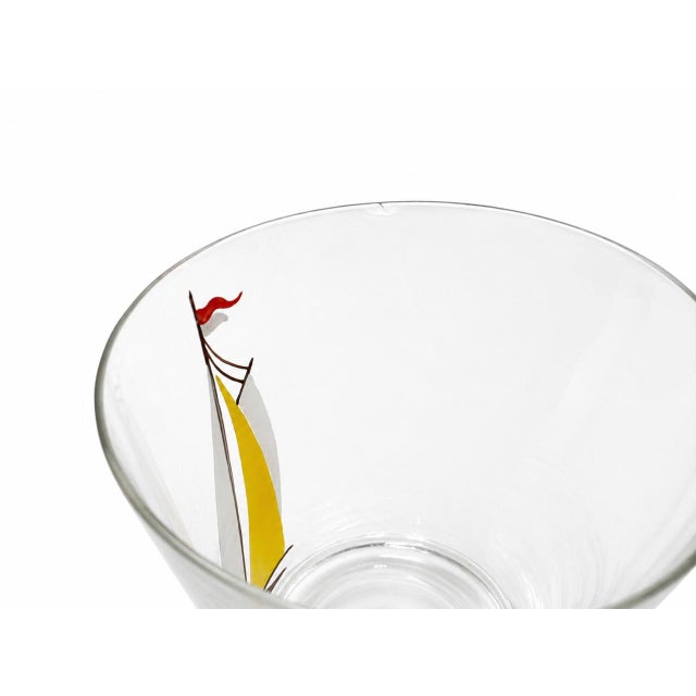 Mid 20th Century Vintage Set 6 Hand Painted Sailboat Shot Glasses Nautical Barware For Sale - Image 5 of 8