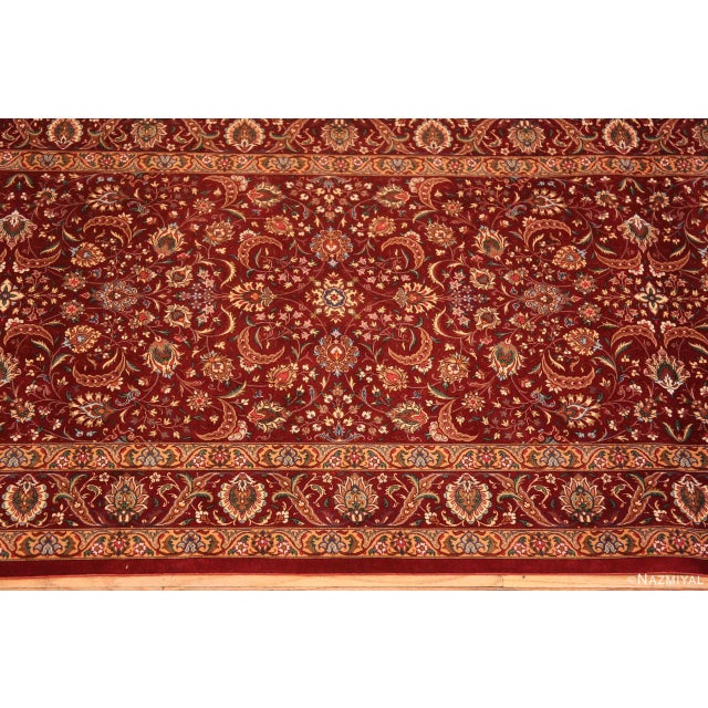Textile Nazmiyal Collection Red Floral Vintage Persian Qum Silk Runner Rug For Sale - Image 7 of 7