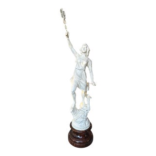 Antique Victorian Cast Metal 29" Figural Statue Sculpture of a Maiden For Sale