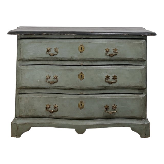 18th Century Swedish Gustavian Painted Chest of Drawers With Original Blue-Green Paint For Sale