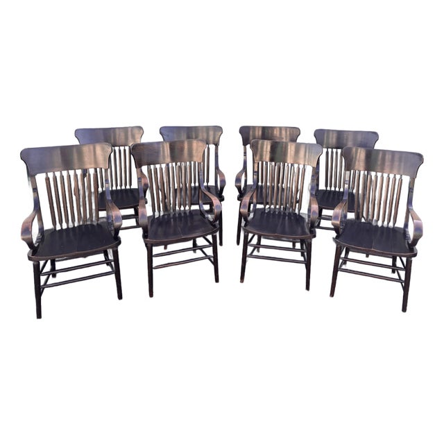 Antique Fraternal Lodge Oak Arm Chairs- Set of 8 For Sale
