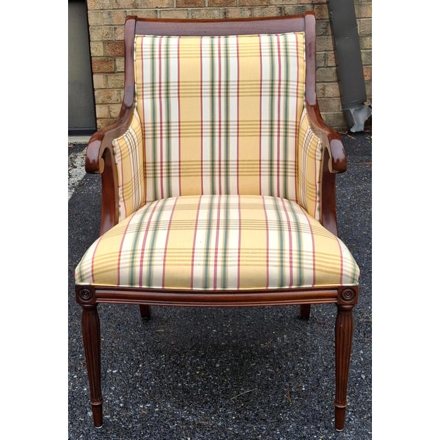 Mid 20th Century Louis XVI Carved Mahogany and Upholstered Fauteuil For Sale In Washington DC - Image 6 of 9