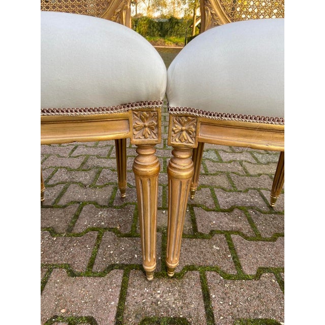 Gold 1970s French Artisan Louis XVI Gold Beech Cane Dining Chairs-Set of 4 Pc For Sale - Image 8 of 18