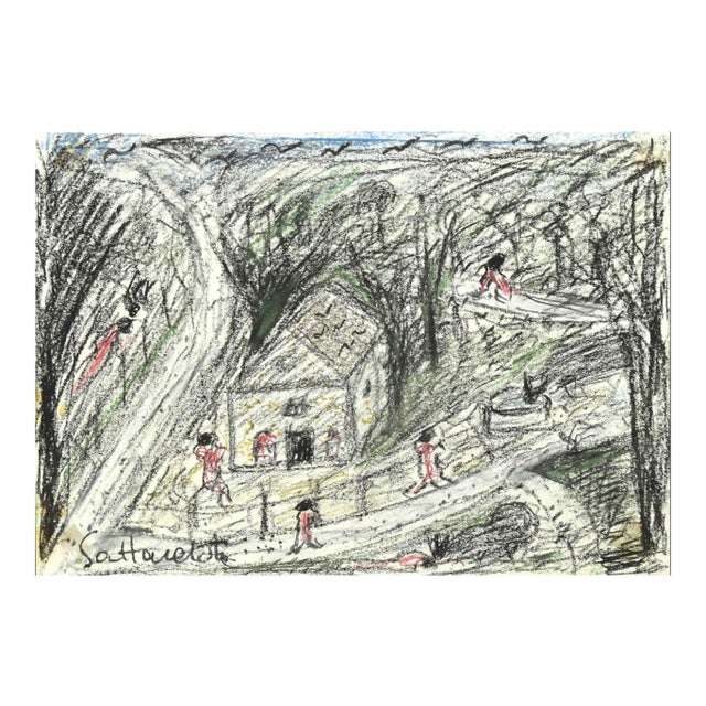 Nazareno Gattamelata, Roman Landscape, Oil Pastels, 1980s For Sale