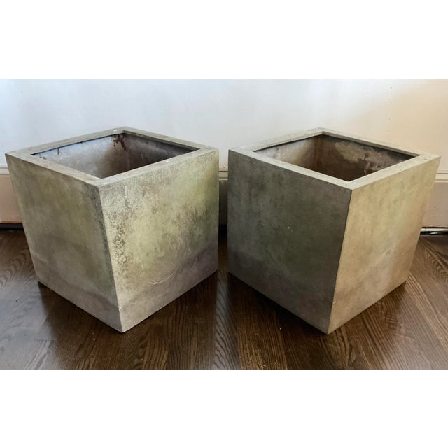 Mid-Century Modern Large Fiberglass Planters With Patina - Set of 2 For Sale - Image 3 of 10