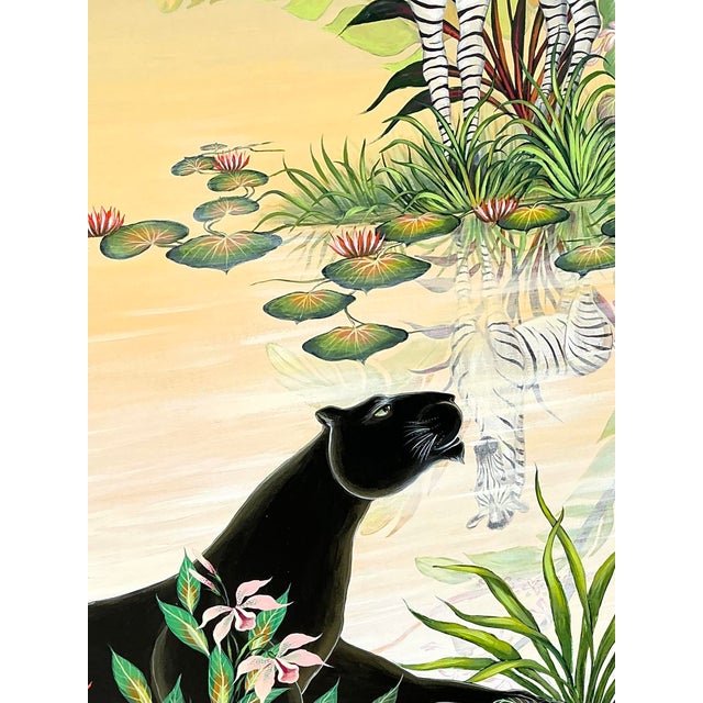 Vintage Monumental 1999 Original Jungle Oil Painting on Canvas For Sale In West Palm - Image 6 of 12