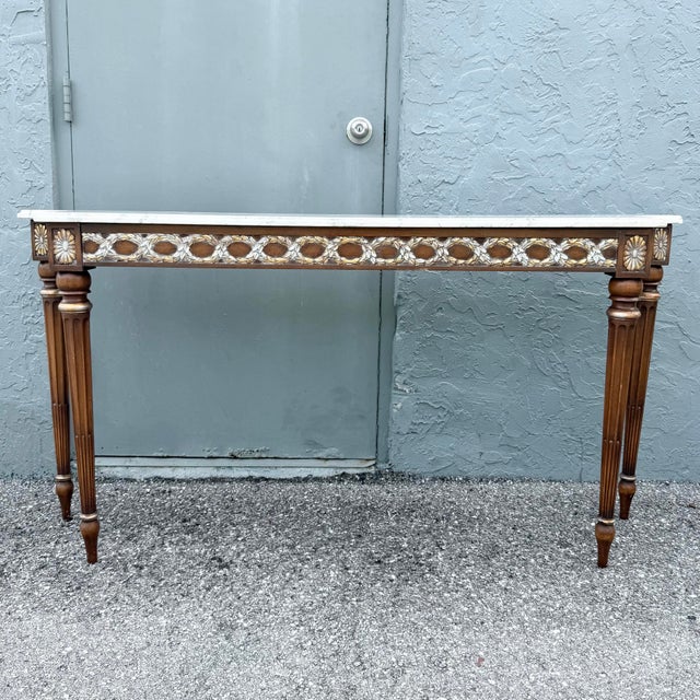 French Provincial Vintage Marble Top French Provincial Console Table For Sale - Image 3 of 8