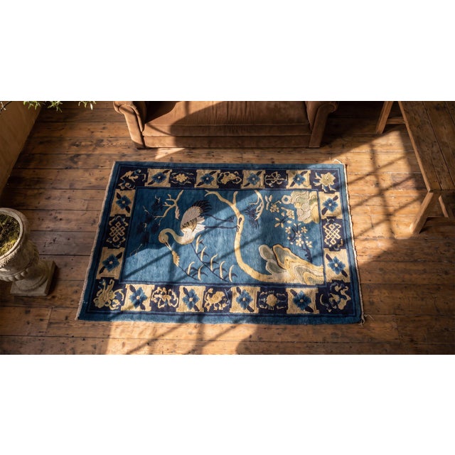 Blue 1930s Blue Animalia Antique Chinese Peking Rug 3' 0" X 5' 0" Handknotted Wool Carpet For Sale - Image 8 of 8