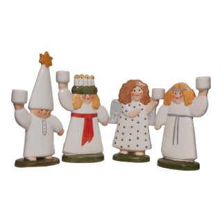 Vintage 1987 Lisa Larson for Goebel Holiday Lucia Parade Candle Holder Figurines - Set of 4 For Sale