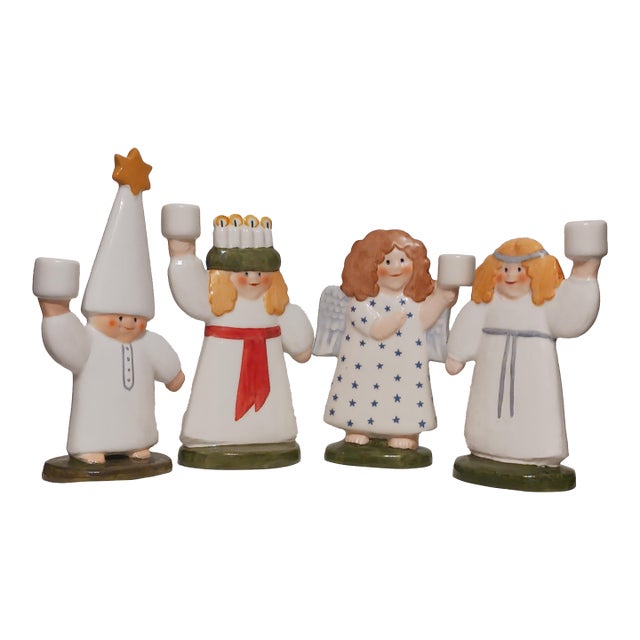 Vintage 1987 Lisa Larson for Goebel Holiday Lucia Parade Candle Holder Figurines - Set of 4 For Sale