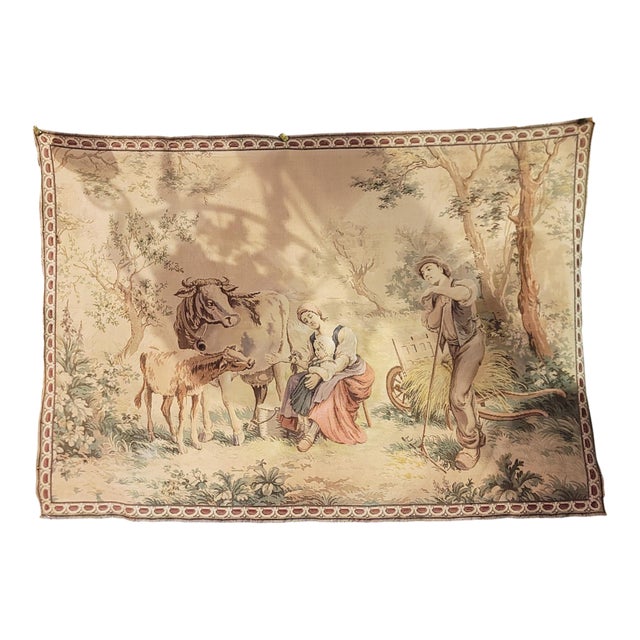1960s French Country Scene Tapestry For Sale