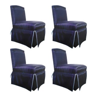 1970s Vintage Connoisseur "Onassis" Woven Horsehair & Leather Slipper Chairs - Set of 4 For Sale