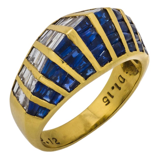 Vintage 3.27 Carat Sapphire Diamond 18k Yellow Gold Ring, Size 7.5 For Sale