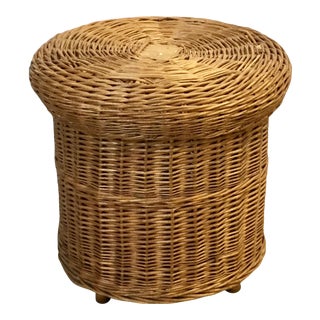 Vintage Mid Century Boho Chic Wicker Storage Ottoman For Sale