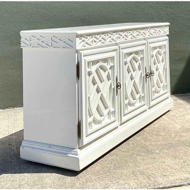 Ivory Vintage Chinese Chippendale Fretwork Credenza For Sale - Image 8 of 12