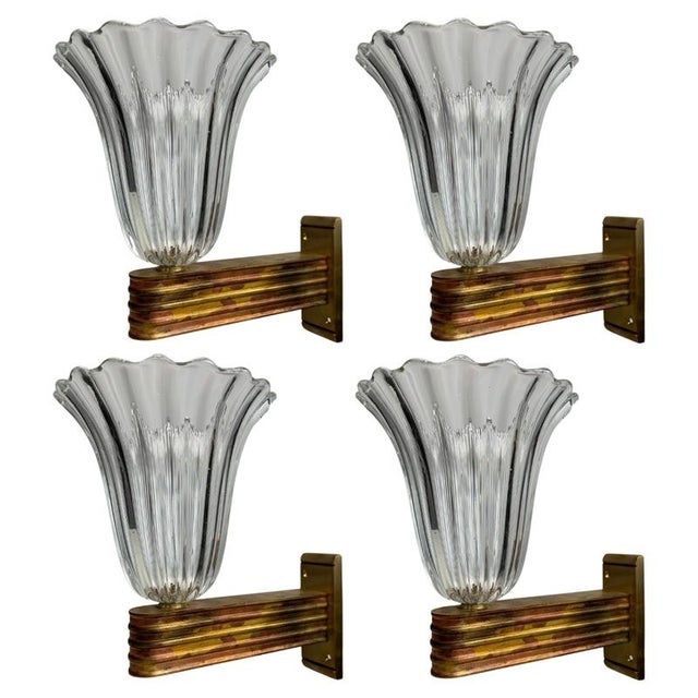 Murano Glass Wall Lamps attributed to Ercole Barovier, Italy, 1940s, Set of 4 For Sale - Image 13 of 13