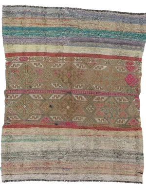 Vintage Embroidered Kilim Rug- 4′2″ × 5′1″