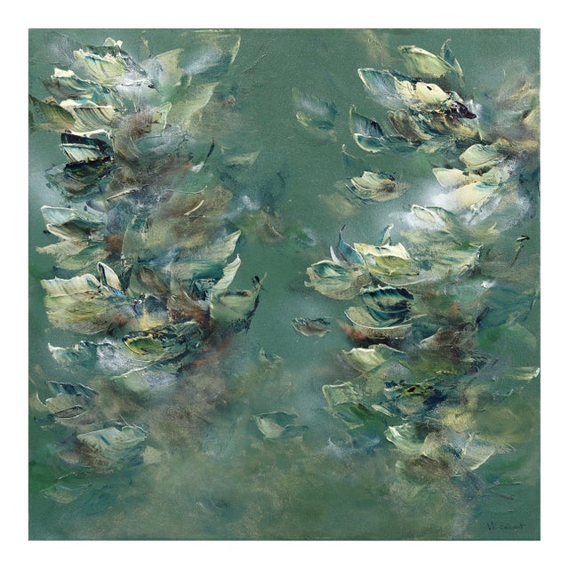 Healing Forest - Abstract Green Tone Textural Floral Acrylic Canvas Painting Original Artwork by Ve Boisvert For Sale