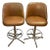 1970s Vintage Chrome and Cognac Vinyl Swivel Bar Stools - A Pair For Sale