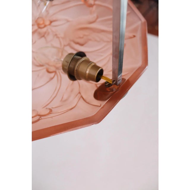 Italian Art Deco Sculptured Glass and Chrome Chandelier in Pink, 1940s For Sale - Image 14 of 18