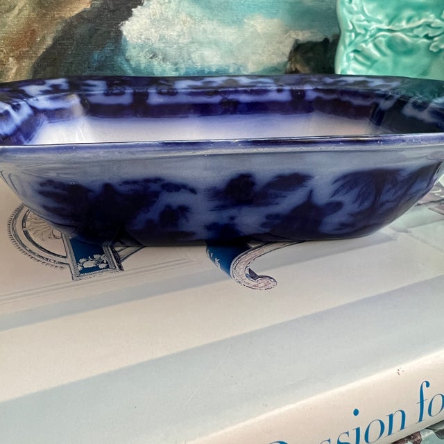 Antique Flow Blue Octagonal Rimmed Bowl For Sale - Image 9 of 16