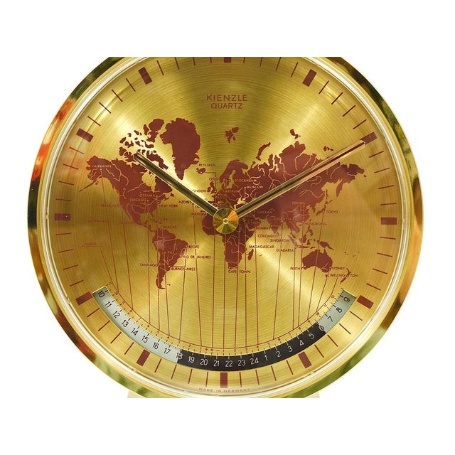 Mid-Century Modern Mid-Century GMT World Time Zone Brass Table Clock, Germany attributed to Wilhelm Kienzle, 1960s For Sale - Image 3 of 17