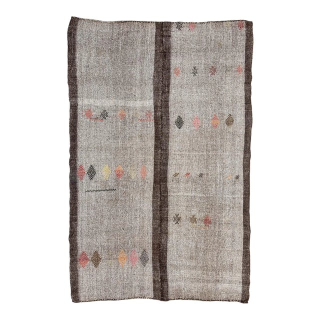 Gray & Brown Vintage Kilim Rug For Sale