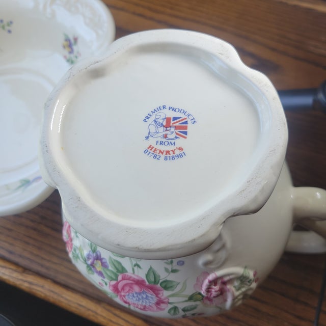 VTG 1930s British Ceramic Pitcher & Wash Basin Bowl Set Floral Rose Art Deco Era For Sale - Image 10 of 12