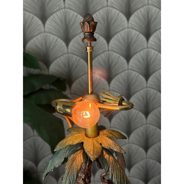 Vintage Tropical Tiki Jungle Safari Banana Palm Tree and Monkey Metal Table Lamp Attributed to Frederick Cooper For Sale - Image 9 of 18