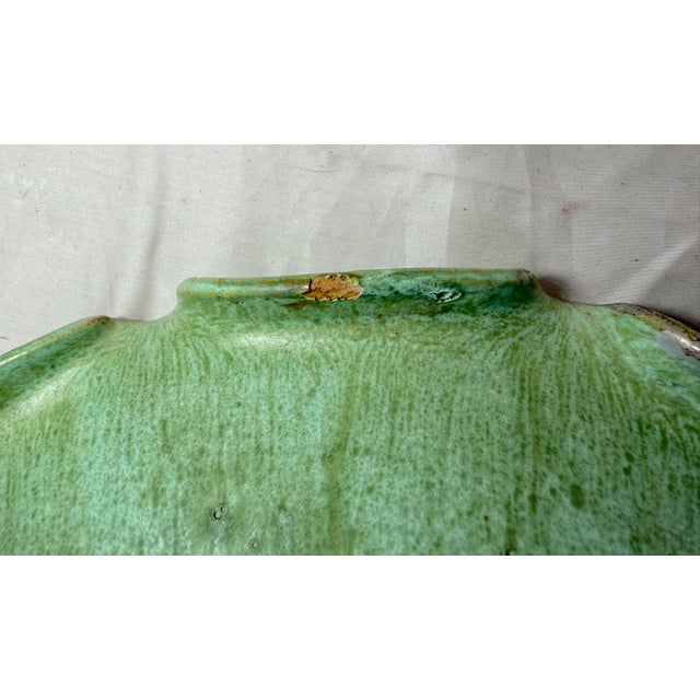 Large Antique Handmade North Carolina Us Green Glaze Centerpiece Pottery Bowl For Sale - Image 14 of 14