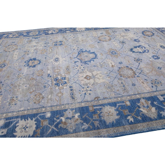 Modern Apadana's Persian Style Mahal Handmade Gray and Blue Designed Wool Rug For Sale - Image 3 of 11