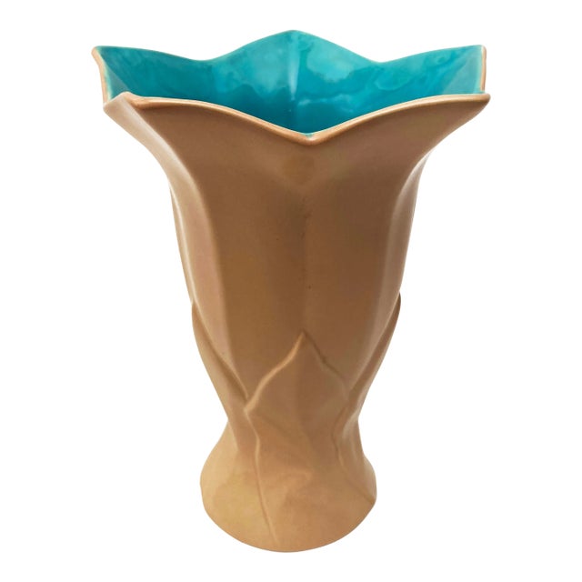 1930s Peach With Teal Interior, Catalina Pottery, Mold C339, USA by Gladding-McBean For Sale