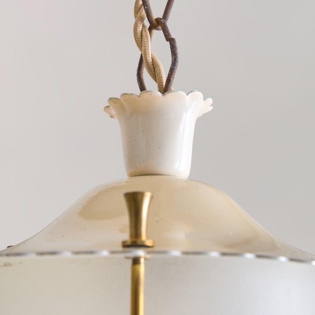 Mid-Century Modern Italian Cylindrical Ivory Lacquer + Starburst Glass Lantern Pendant, 1950s For Sale - Image 3 of 11
