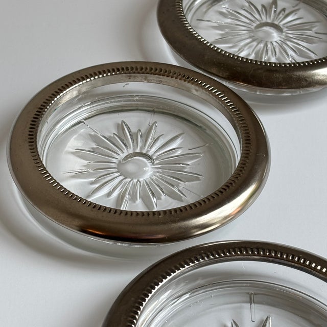 1970s 1970s Italian Silverplate & Crystal Starburst Coasters — Set of 6 For Sale - Image 5 of 12