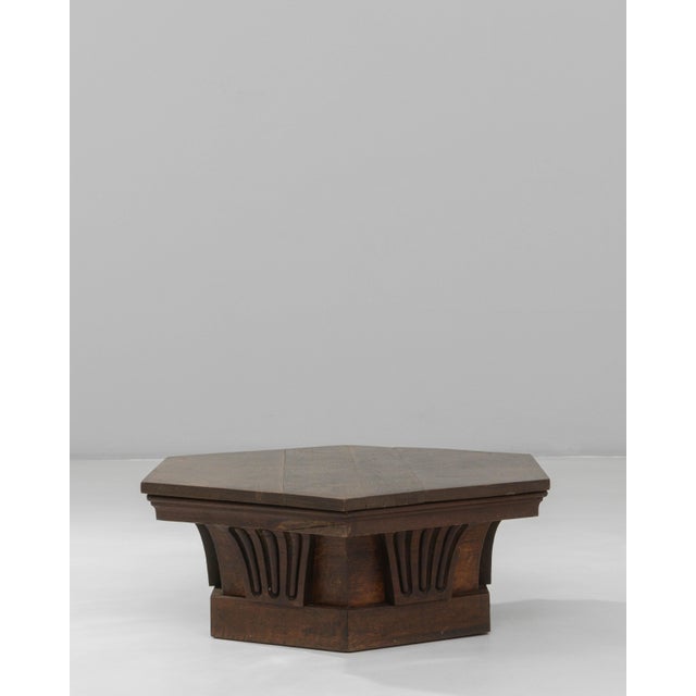 1910s French Hexagonal Oak Coffee Table In Original Patina For Sale - Image 10 of 18