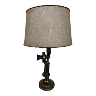 Vintage Candlestick Telephone Brass Table Lamp With Shade For Sale