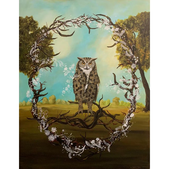 Great Horned Owl, Anne Siems, Figurative Painting, Owl in Forest Landscape, 2018 For Sale - Image 9 of 9