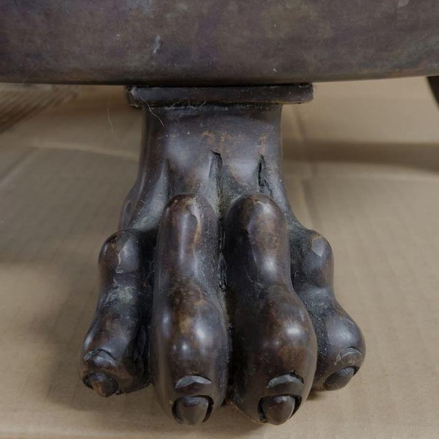 English 20“ Antique Bronze Lion Paw Footed Centerpiece Bowl Planter For Sale - Image 3 of 8