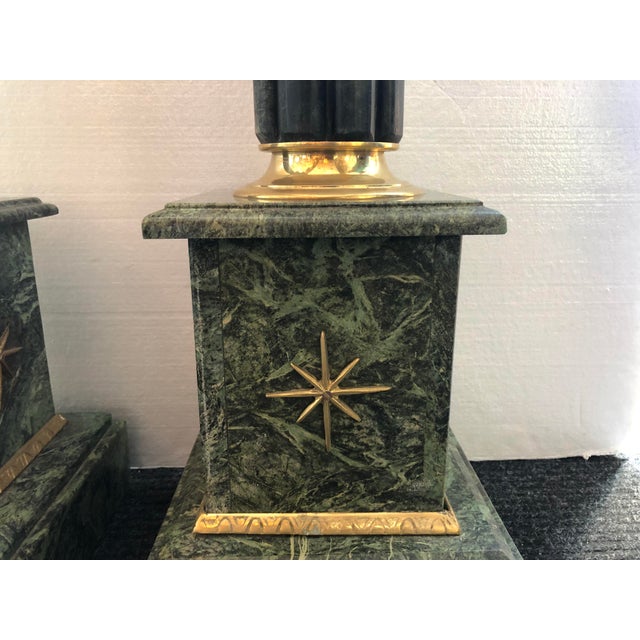 French Provincial 1950s Green Marble Pedestals - a Pair For Sale - Image 3 of 5