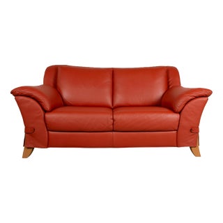 Two-Seater Leather Red Sofa Couch by Natuzzi For Sale