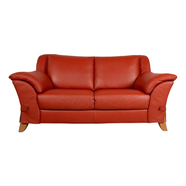 Two-Seater Leather Red Sofa Couch by Natuzzi For Sale