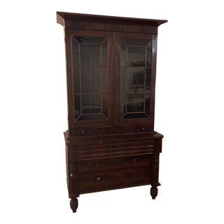 1830 American Empire Two Part Bookcase / Display Cabinet with Spiral Twist Columns For Sale